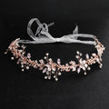 SLBRIDAL Rose Gold Crystal Rhinestones Pearls Floral Bridal Headband Wedding Hair Accessories Hairband Bridesmaids Women Jewelry