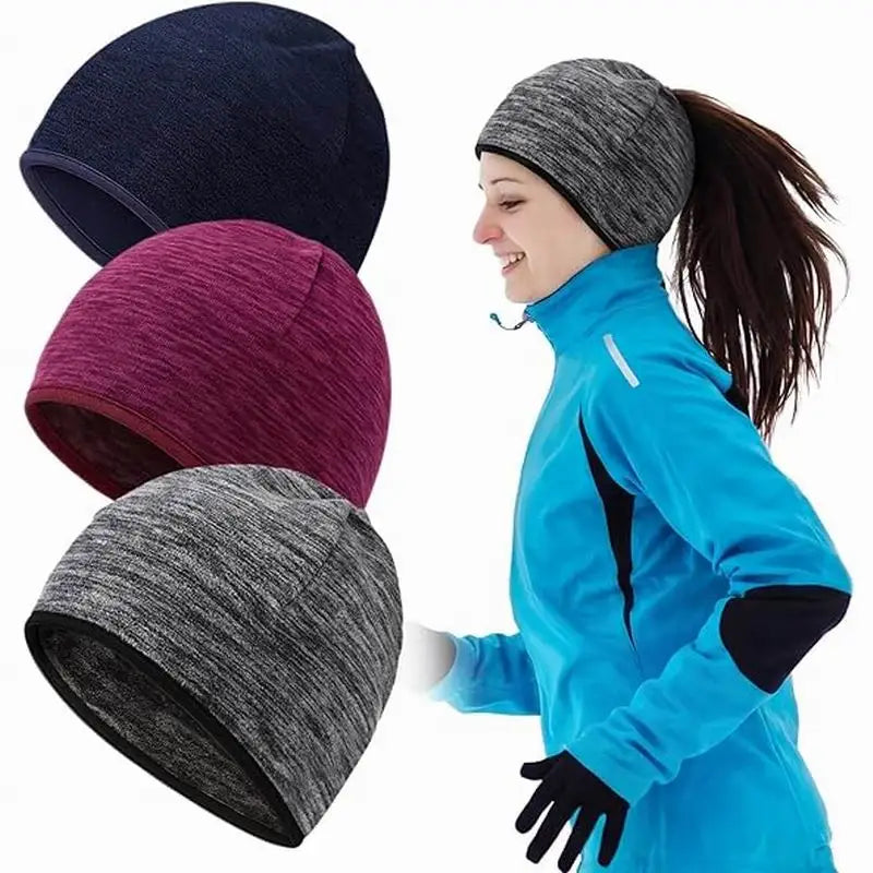 Custom logo Women Outdoor Fleece Skull Cap Ponytail Hat Warm Running Beanie for Women