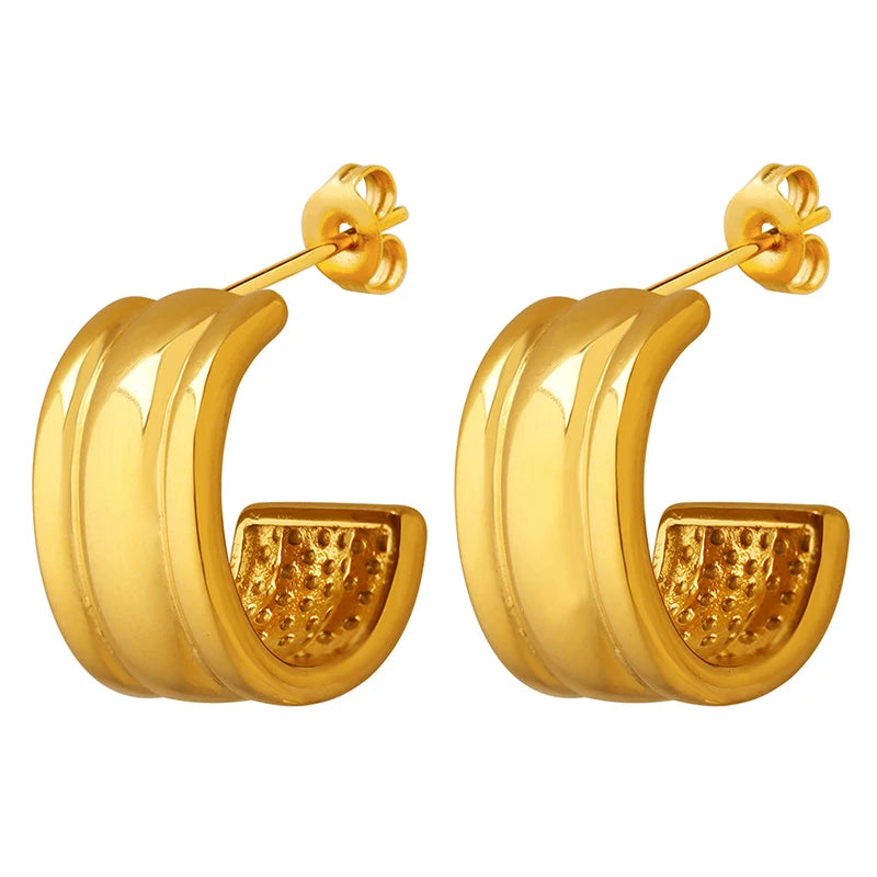 Pretty Design Fashion 316L Stainless Steel 18 K Gold Waterproof Hoop Earrings F711