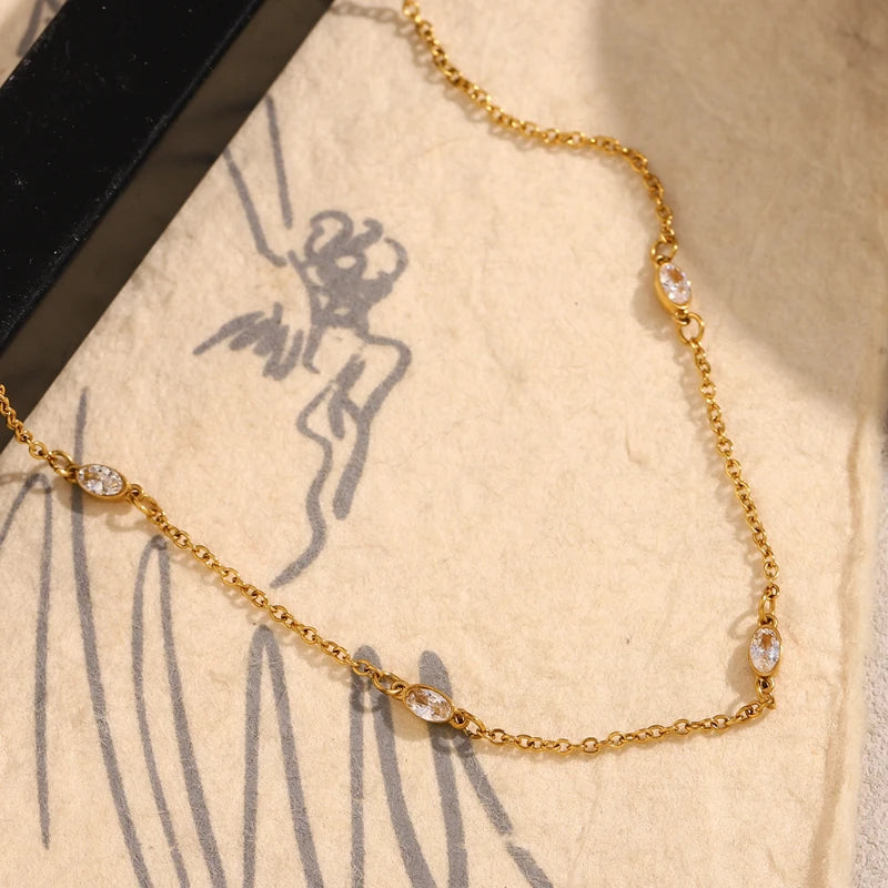 G3993 Wholesale Dainty Marquise Cut Zircon Chain Necklace 18k Gold Plated Tarnish Free Stainless Steel Jewelry Necklaces