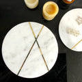 Wholesale Round Marble Stone Plate Aesthetic Marble Plate Dish Dinner Serving Plate Charge Tray with Two Brass Inlay