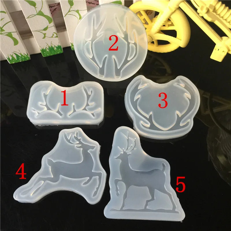 Mirror Crystal Epoxy UV Resin Glue Pair Christmas Elk Antlers Silicone Mold Eco-Friendly Cake Tools OPP Bag