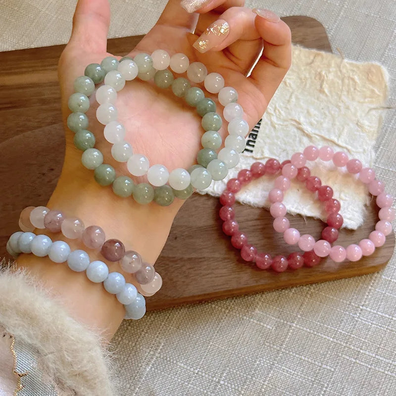 Single Circle Natural Stone Crystal Bracelet Strawberry Crystal Tianshan Cuihai Blue Treasure Natural Stone Bracelet for Women