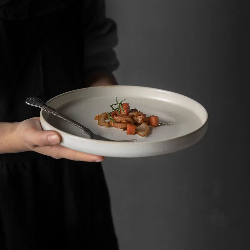 Solhui Ceramic Retro Steak Plate Breakfast Salad Pasta Plates Thickened Straight Edge Flat Dishes Matte Tableware