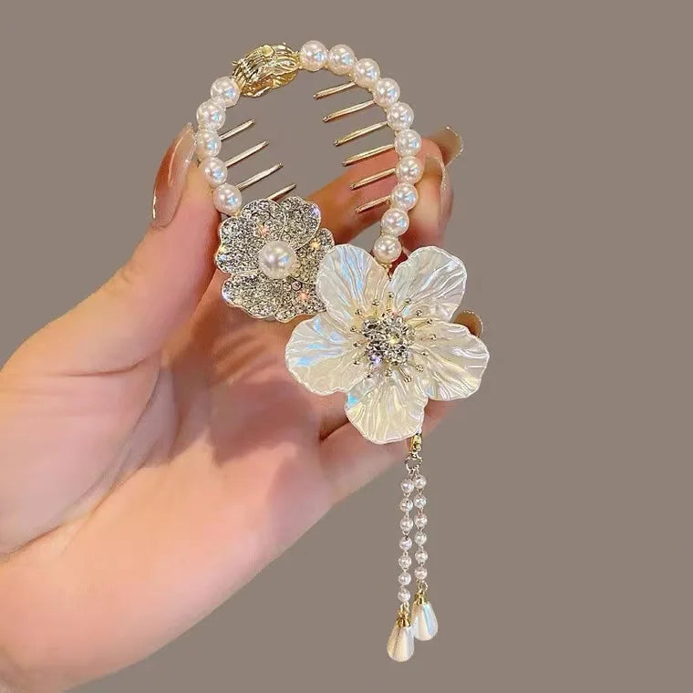 Accesorios Para El Cabello Rhinestone Hairpin Ponytail Buckle Women Gifts Barrette Accessories Pearl Flower Tassel Hair Clip