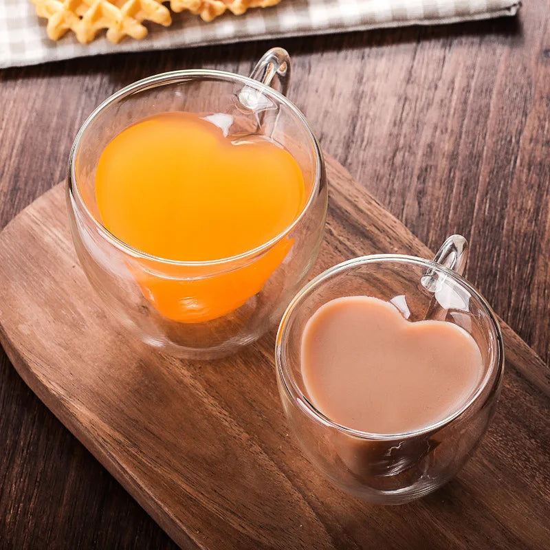 80ml  150ml 240ml  High Borosilicate Glass Heart Shaped Double Wall Glass Coffee Mug  Double Wall Cup