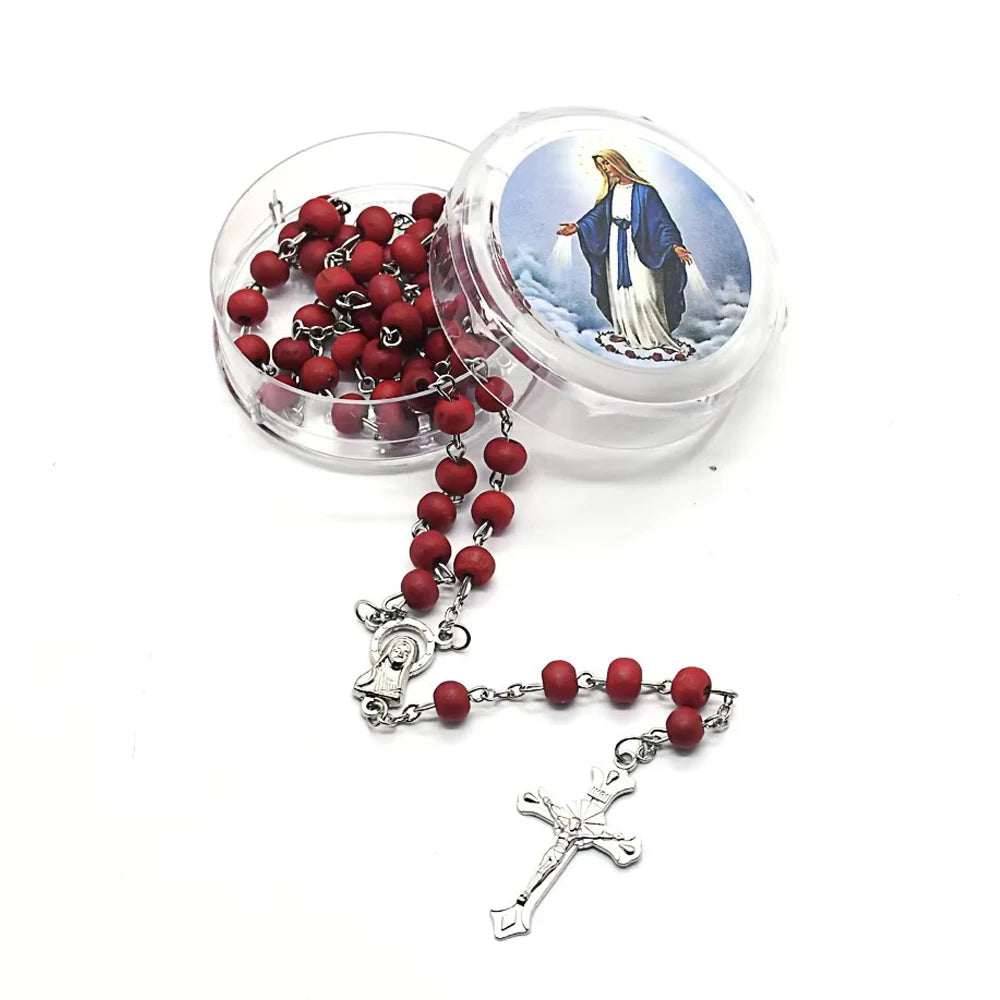 Mecrt Perfume Wood Rosary Necklace Catholicism Gift Religious Rosaries Prayer Beads Catholic Cross  Red Jewelry Wholesale