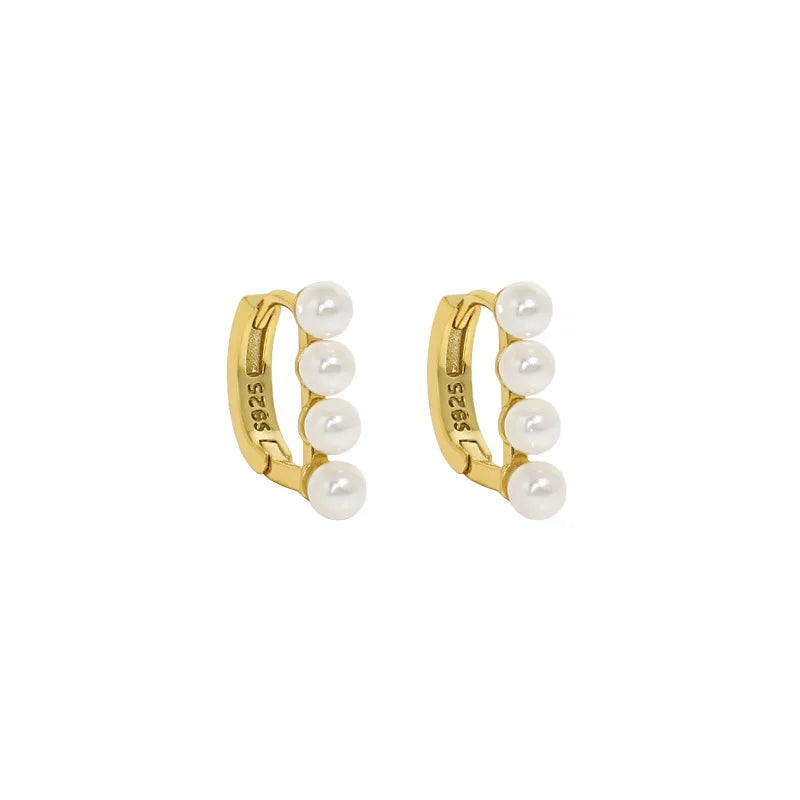 Ins Baroque Natural Pearl Earrings No Tarnish Small Round Circle 925 Sterling Silver Hoop Earrings for Women Girls