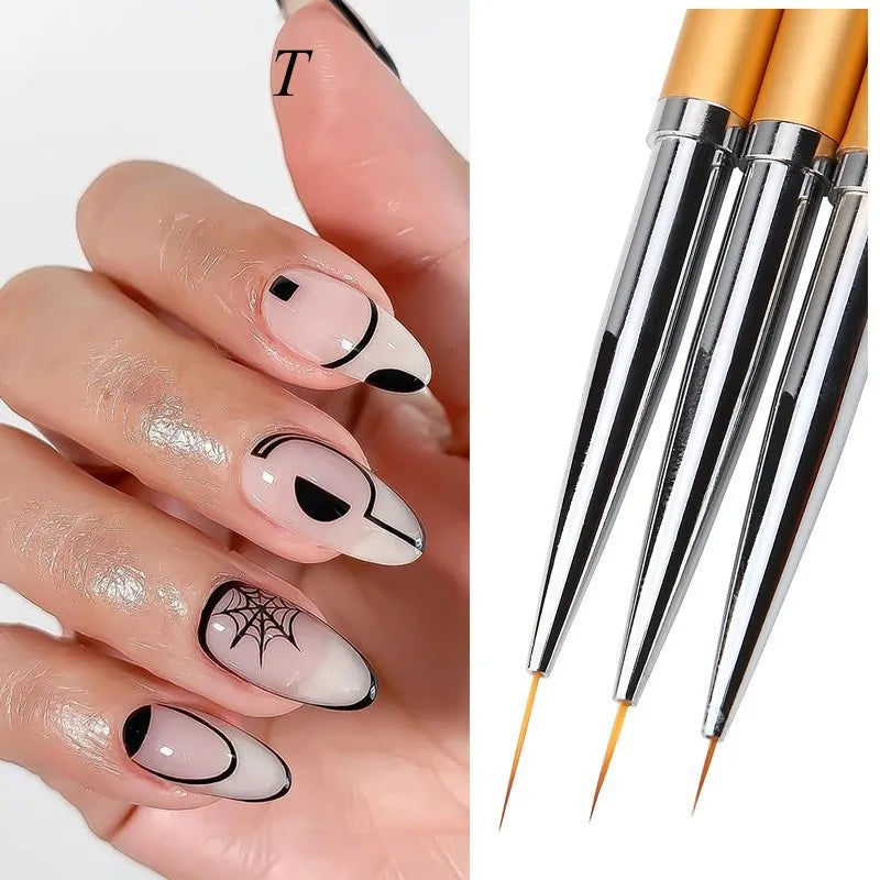 BIN 3pcs/set Professional Metal Handle Nail Art Brushes Set Line Art Brush Nail Extension Tool Pen Nail Art Drawing Liner Brush