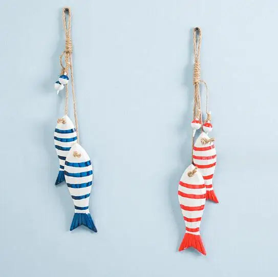 Mediterranean Ocean Series Wooden Fish String Pendant Fishing Net Background Decoration Wooden Fish