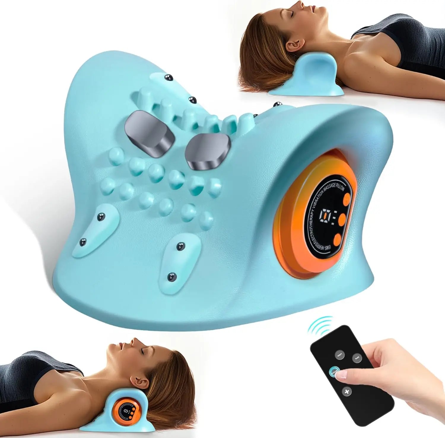 Neck Shoulder Relaxer Spine Alignment Rechargeable Portable Neck Massage Pillow Frequency Pulse Remote Control With Heat