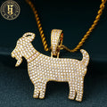 High Quality Rapper's Jewelry Gold Plated Brass Micro Paved Zircon Diamond Iced Out Goat Animal Pendant Necklace