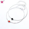 Simple and Sweet Love Sterling Silver 925 Black or Red Colour Heart Bracelet for Girls Students