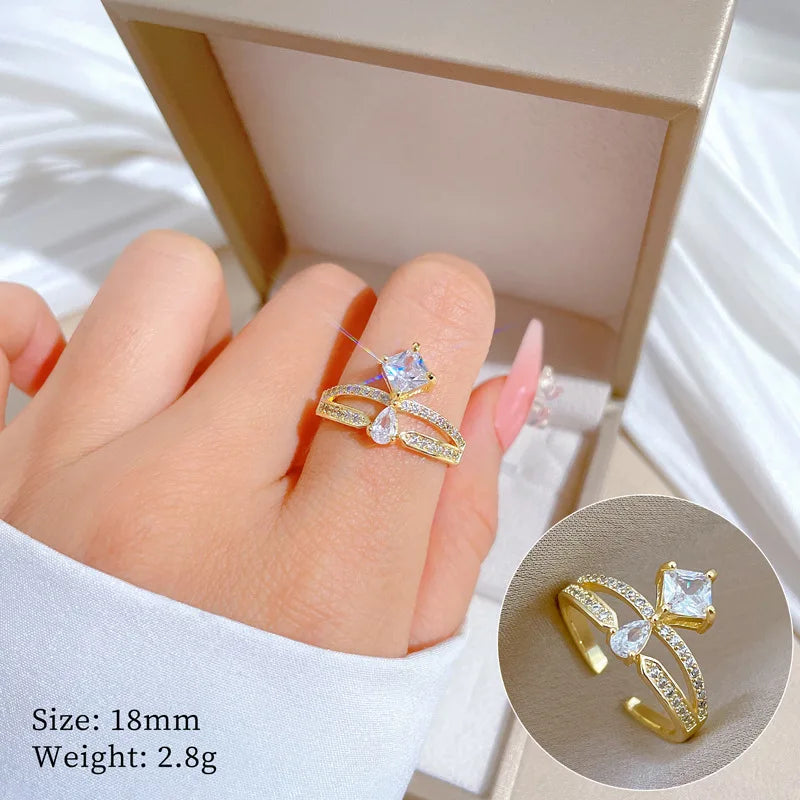 Anillo De Acero Inoxidable Crown Drop Wedding Band Ring 18K Gold Plated Open Adjustable Ring Full Zircon Crown Finger Ring