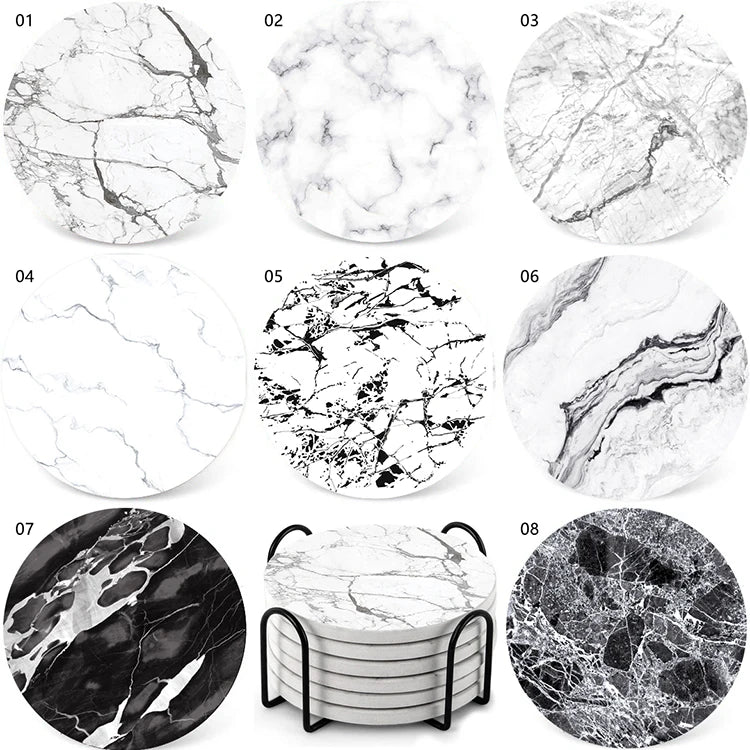 Nordic Ceramic 8-Piece Mug Set with Absorbent Drinks Coasters Marble Style Mats & Pads