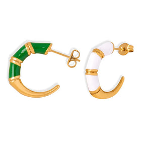 Ins Style Women Dainty Fashion Jewelry 18k Gold Plated Stainless Steel C Shape Enamel Earrings