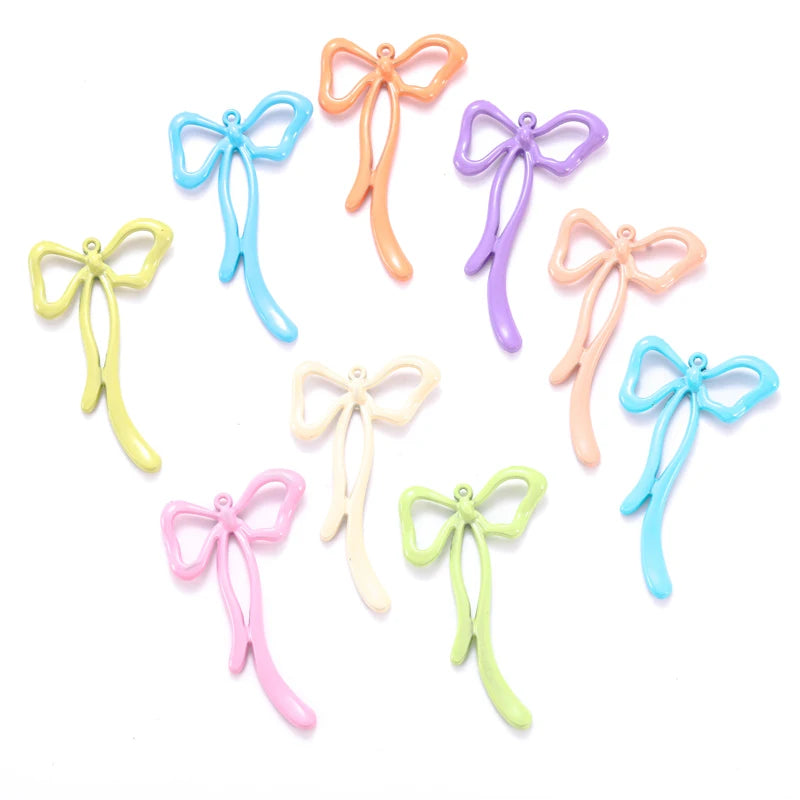 High Quality Spray Paint Bow Charm Woman Earring Necklace Alloy Charms for Jewelry Making 27*45mm W333