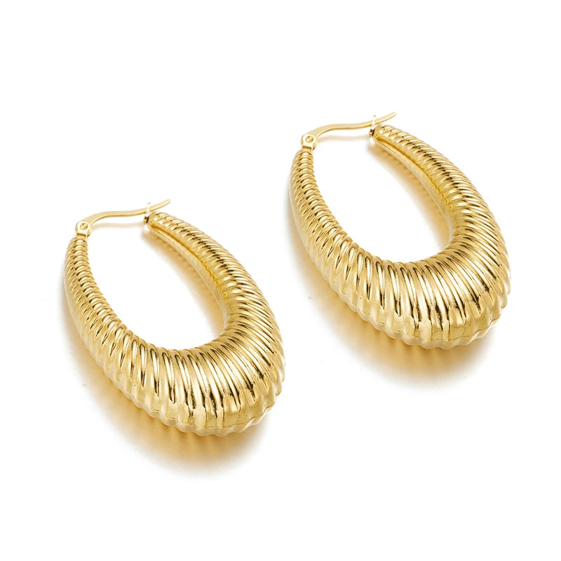 Trendy Round Chunky Hoop Earrings for Women Gold Color Stainless Steel Hoop Earrings New Metal Accessories Jewelry