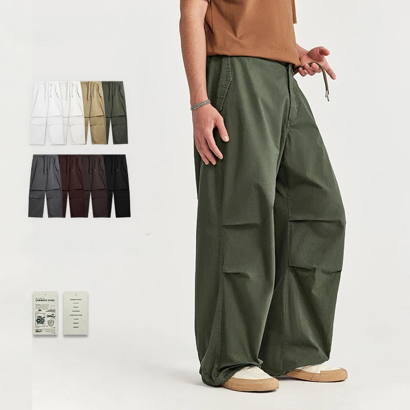 Men's Clothing Washed Wide Leg New Fashion Loose Pocket Men's Pants High Street Straight Cargo Long Pants
