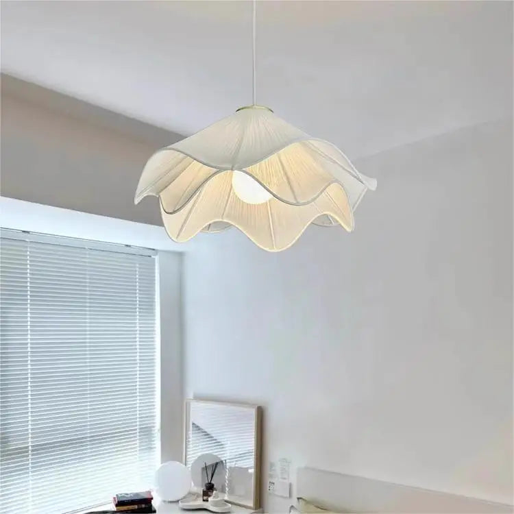 French Style Dimmable Hanging Flower Lamp White Fabric Pendant Light for Bedroom Hotel