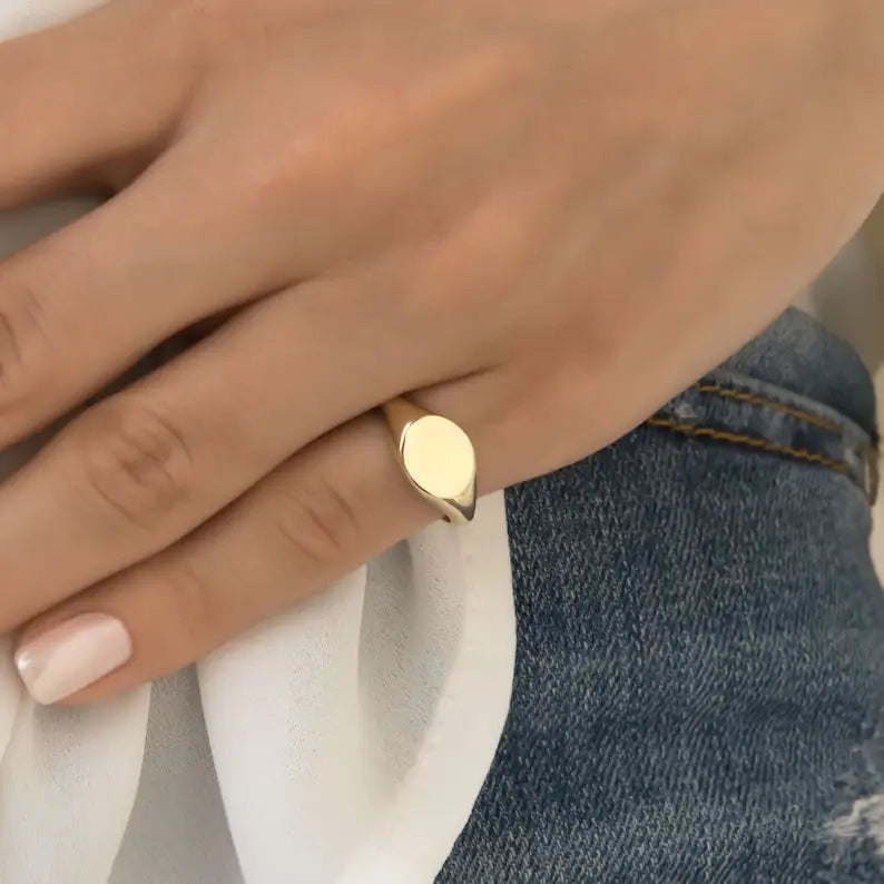 Custom Men Solid Signet Ring Croissant Ring 18k Gold Stainless Steel Blank Ring for Women Girls Gift laser engraving logo
