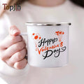 Topjlh Sublimation12oz Custom logo Metal Steel Tin Enamel Camping Sublimation Blanks Coffee Tea Cup Mug with Handle for Juice