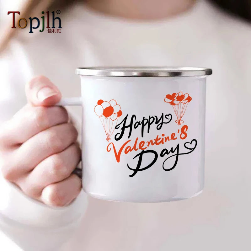 Topjlh Sublimation12oz Custom logo Metal Steel Tin Enamel Camping Sublimation Blanks Coffee Tea Cup Mug with Handle for Juice