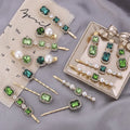 Wholesale Retro Green Series Hairpin Pearl Hair Accessories Luxury Rhinestone Hair Clips for Girls