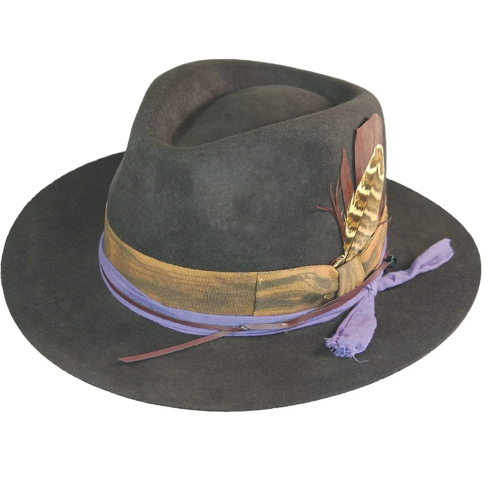 Wholesale Fashion Brown Felt Ranger Hats Wool Felt Fedora Handmade Flat Brim Cowboy Hat Style in New Design