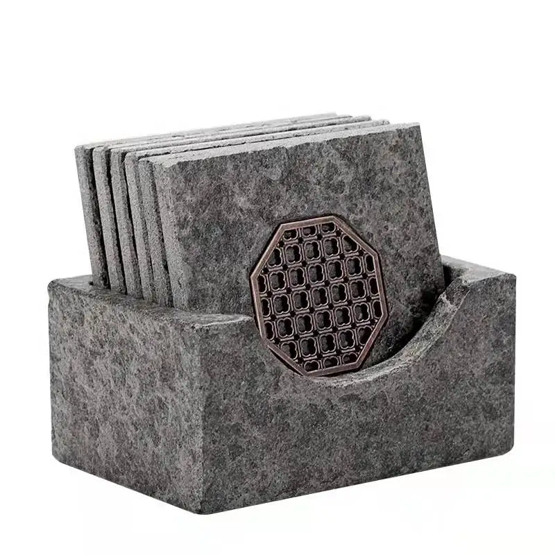 Natural Black Stone Marble Drink Coaster Coffee Table Mats Coasters Black Marble Coasters With Holder