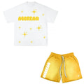KY Summer Men's Custom Puff Print T-Shirt with Sun Faded Acid Washed Sweat Shorts Comfortable T-Shirt Sets