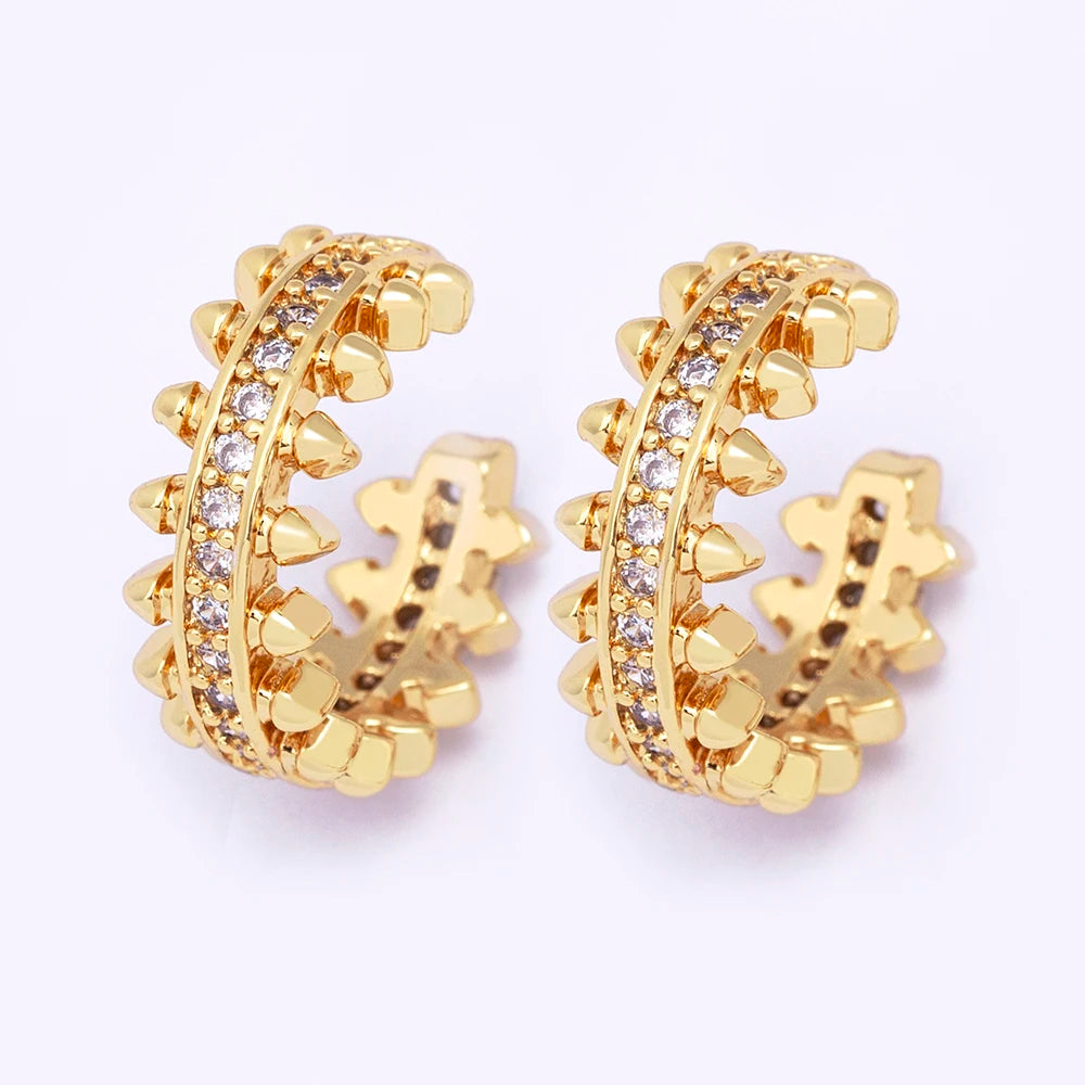 QIKU Fashion Gold Color Women Earrings Copper Cubic Zirconia Ear Cuff Trendy Clip Hip Hop Punk Style Crystal Jewelry Party Gift