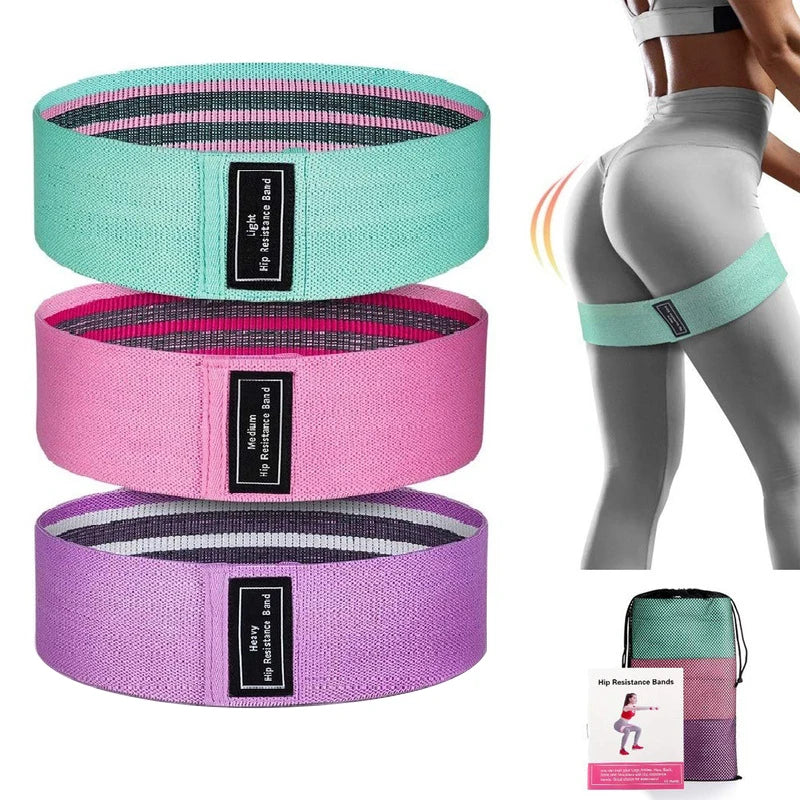 Set of 3 Elastic Polyester Fabric Hip Booty Circle Bands Fitness Resistance Loop Workout Accessories