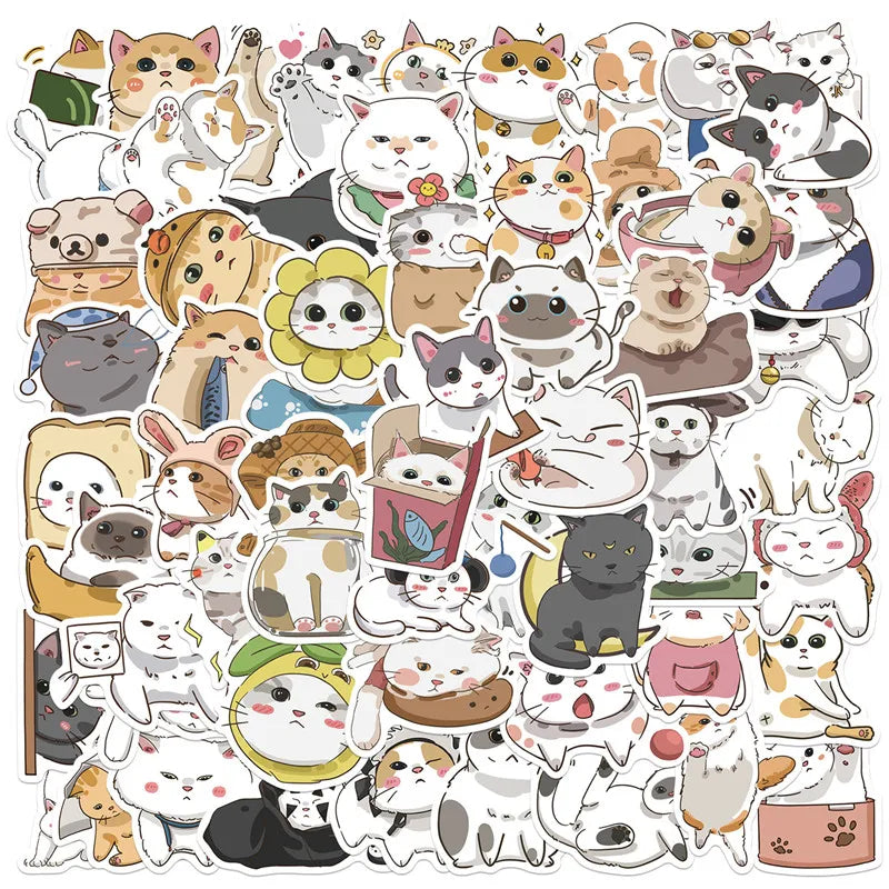 62Pcs Cat Stickers Cute Kawaii Waterproof Stickers Aesthetic for Water Bottles