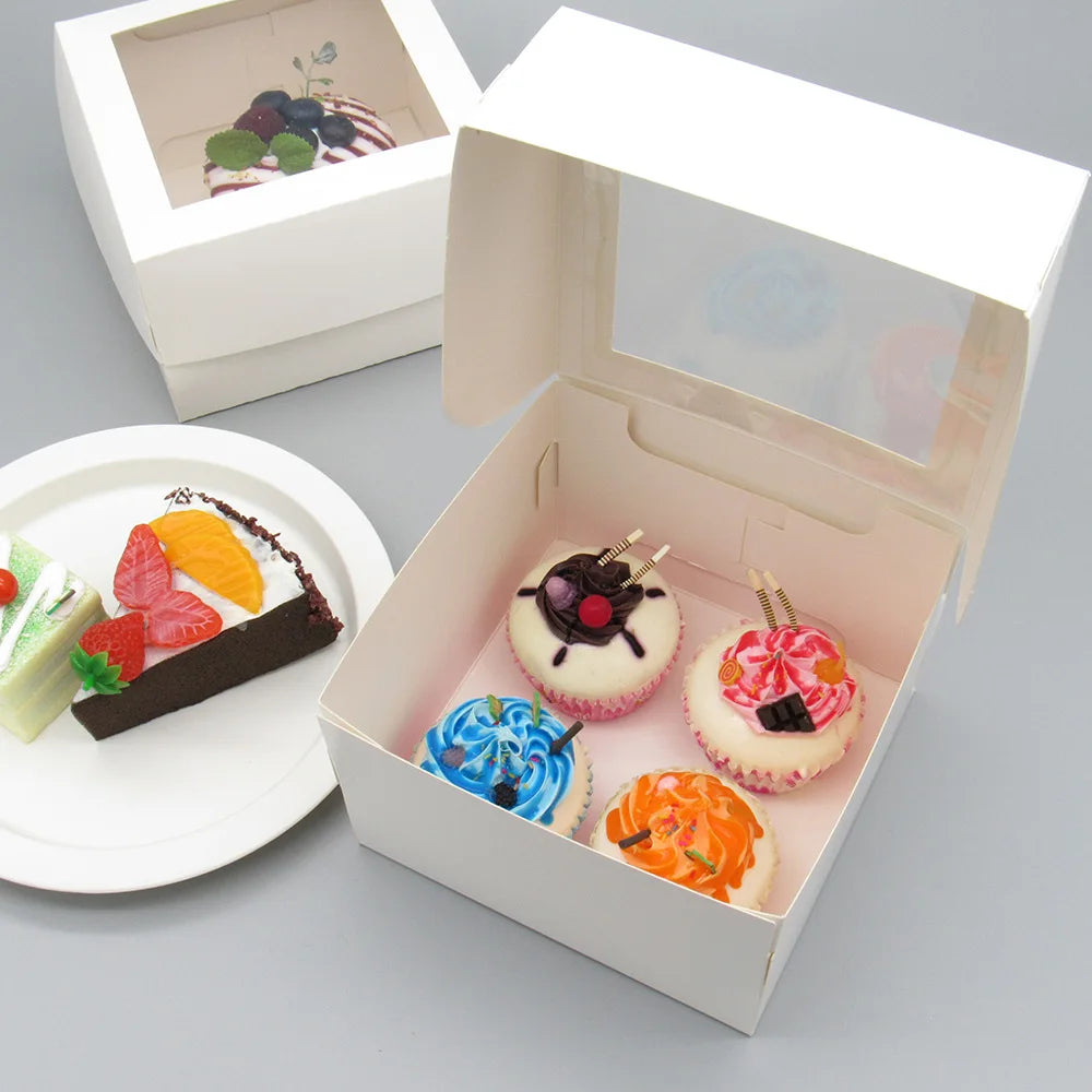 4 Inches White Mousse Cake Boxes With Window Cupcake Packaging Boxes