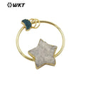 WT-P1782 Cute Star Moon Aura Druzy Quartz Small Delicate Pendant with Moon Round Stone Crystal Pendant for Women Gifts