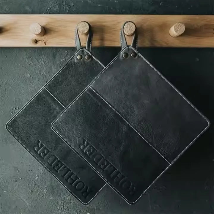 Two Leather BBQ Potholders Quality Accessories for Grill Party Gift for Chef's Heat protection for Table Heat Potholders