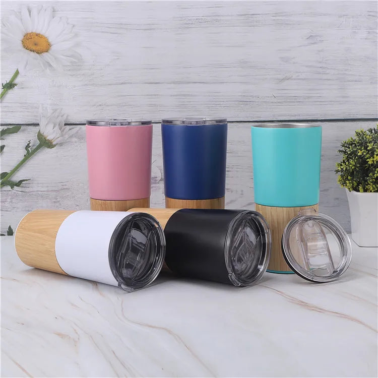 Custom Logo  Eco Friendly Double-Layer 304 Stainless Steel Vacuum 20oz Bamboo Car Cup  Coffee Mug