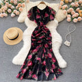 Casual Floral Mermaid Maxi Dresses Women's Summer Clothing Chiffon Short Sleeve Long Dress Women Lady Elegant