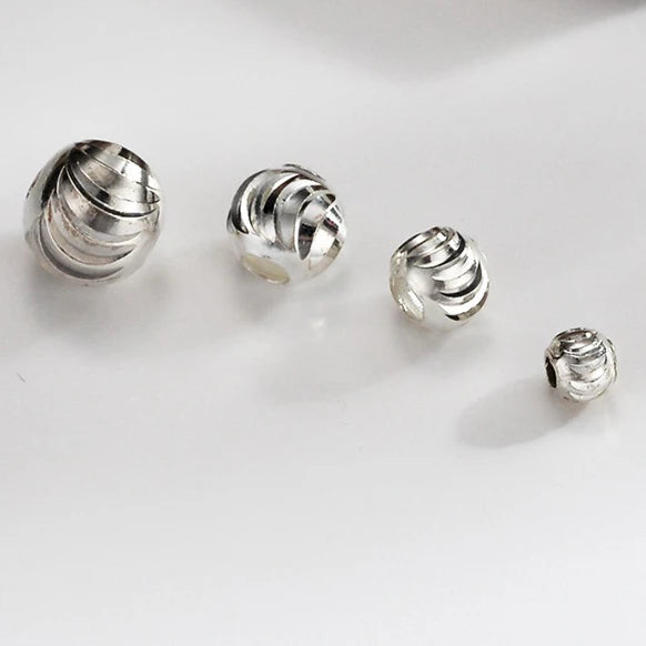 Men Jewelry Accessories 4mm 925 Sterling Silver Charm Bead Carved Solid Round Silver Texture Spacer Beads DIY Women