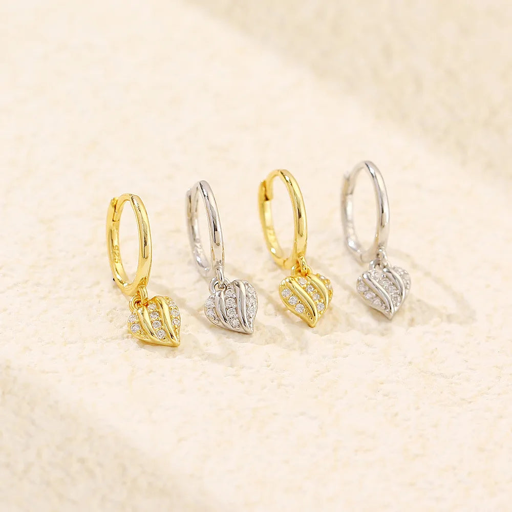 Wholesale Fashion Jewelry 925 Sterling Silver Heart CZ Diamond Dangling Earring 18K Gold Plated Hoop Earring Jewelry for Women