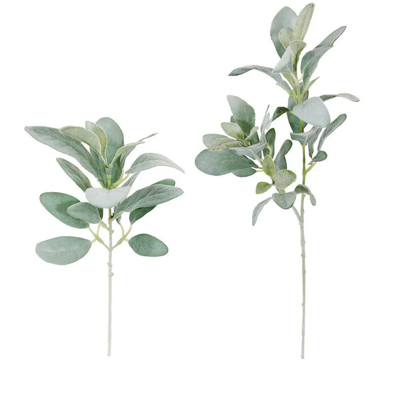 Q111 Wholesale Artificial Flocking Leaves Silk Plants Home Decoration Leaf Green Artificial Plant