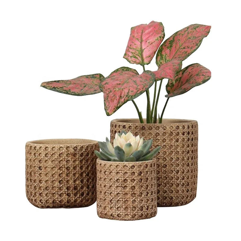 Traditional Chinese  Weaving Design Cement Flower Pots & Planters Classic Home Garden Decorative Style