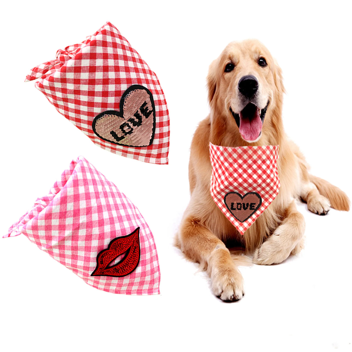Wholesale Valentine's Day Pet Bandana Plaid Triangle Dog Bandana Cotton Material