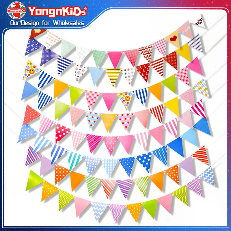 Wholesale Custom Birthday Banner Triangle Flag Decoration Colorful Hanging Flag Props Flower Festival Party Decoration Supplies