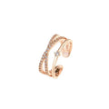New Fashion Gold Plated Fine 925 Sterling Silver Micro Zircon Diamond Gold Plate Beads Paving Open Cuff Finger Ring Jewelry