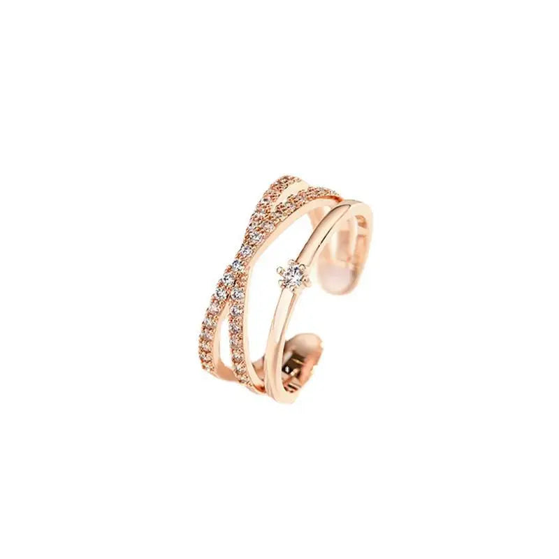 New Fashion Gold Plated Fine 925 Sterling Silver Micro Zircon Diamond Gold Plate Beads Paving Open Cuff Finger Ring Jewelry