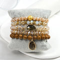 New Simple Bohemian Women Jewelry 8mm Natural Stone Shining Glass Handmade Beaded Elastic Bracelet 5pcs Stacked Bracelet Set
