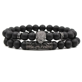 Popular Fashion Jewelry Elastic Bracelet Micro-Inlaid Zircon Curved Pipe Micro-Inlaid Skull Set Frosted Stone-Bangles Bracelets