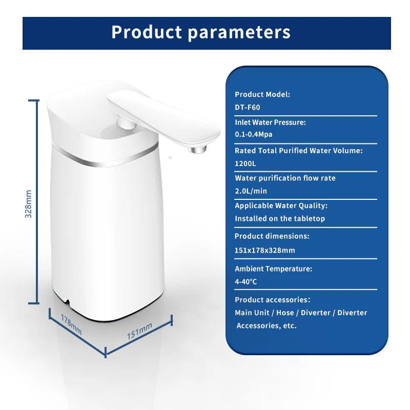 Wosfer Portable Tabletop 4-Stage Ultra Filtration Water Purifier Rich Hydrogen Natural Mineral Alkaline Water 3L/min Flow Rate